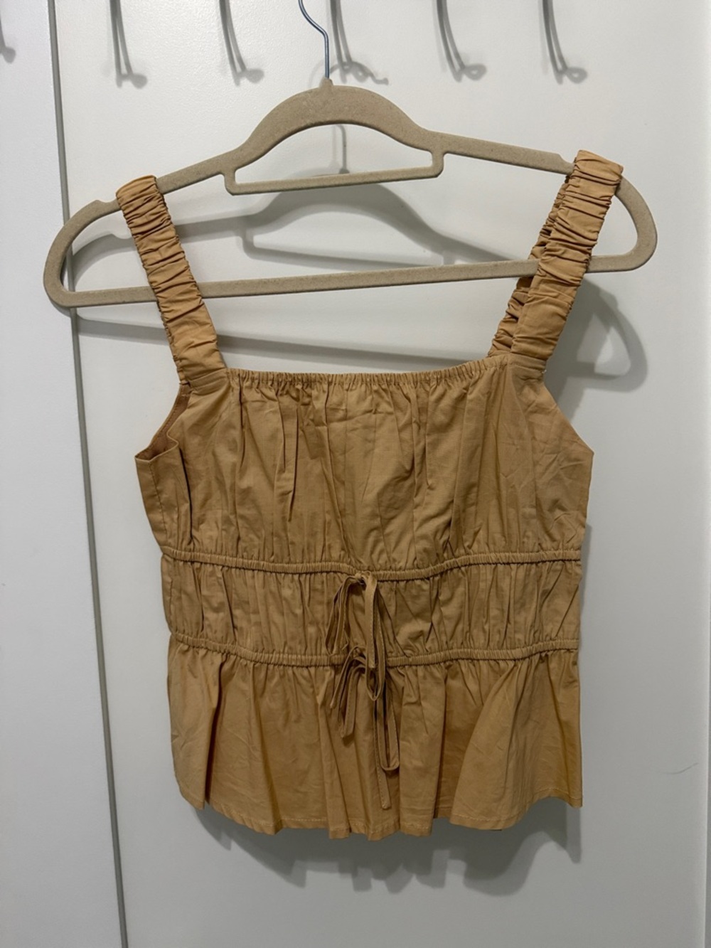 Greylin Light Brown Drawstring Peplum Tank